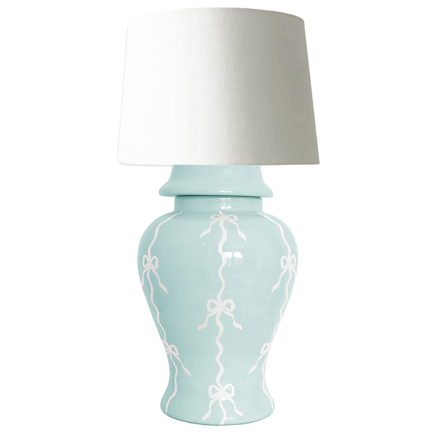 Bow Stripe Ginger Jar Lamp in Robins Egg Blue