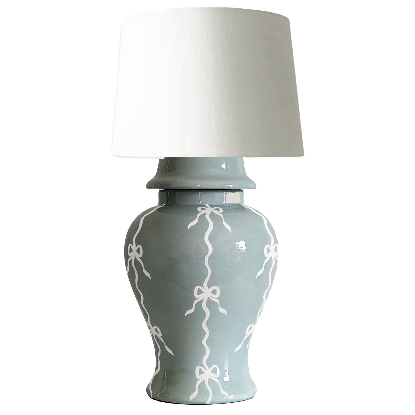 Bow Stripe Ginger Jar Lamp in Lambs Ear Blue