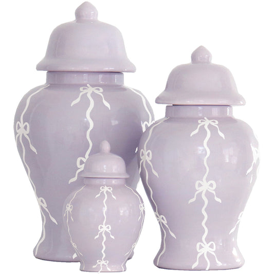 Bow Stripe Ginger Jars in Light Lavender | Wholesale