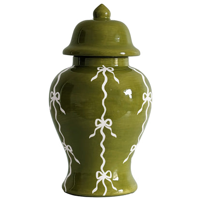 Bow Stripe Ginger Jars in Moss Green | Wholesale