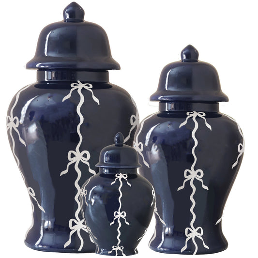Bow Stripe Ginger Jars in Navy Blue | Wholesale