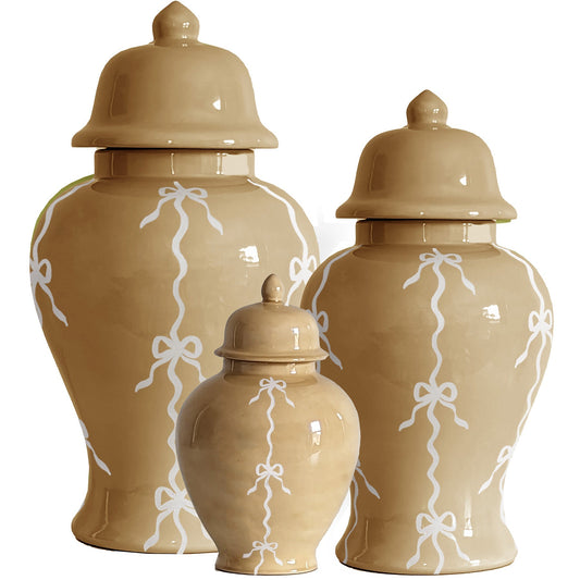 Bow Stripe Ginger Jars in Sand | Wholesale