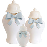 Ginger Jars with Sculpted Ceramic Bow in Hydrangea Light Blue