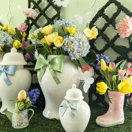 Ginger Jars with Sculpted Ceramic Bow in Blush