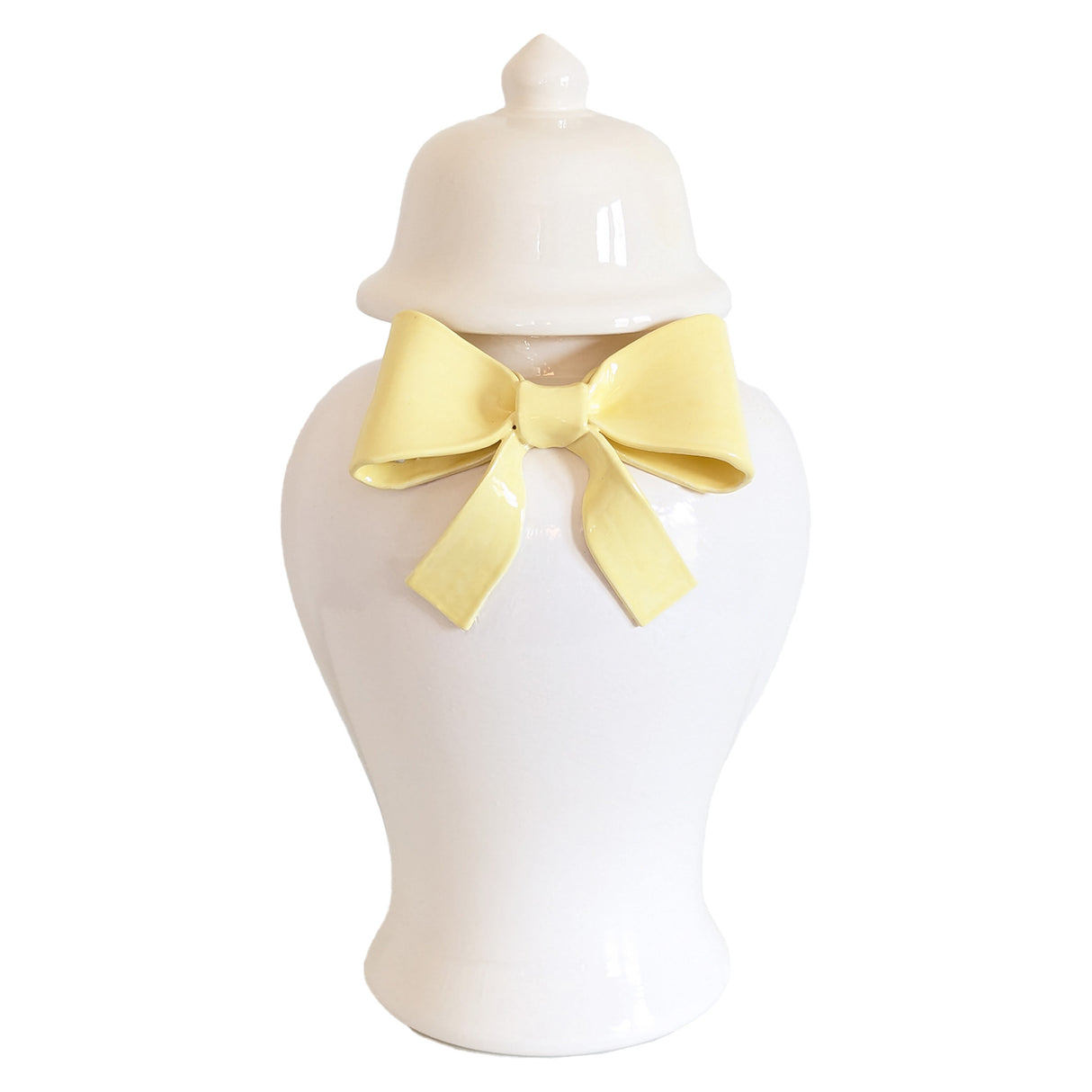Ginger Jars with Sculpted Ceramic Bow in Lemon Sorbet