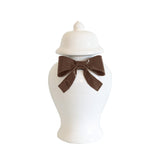 Ginger Jars with Sculpted Ceramic Bow in Chocolate