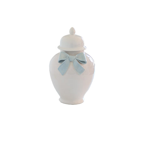 Ginger Jars with Sculpted Ceramic Bow in Hydrangea Light Blue