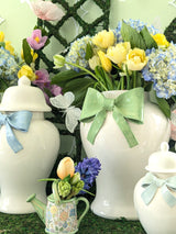 Ginger Jars with Sculpted Ceramic Bow in Moss Green