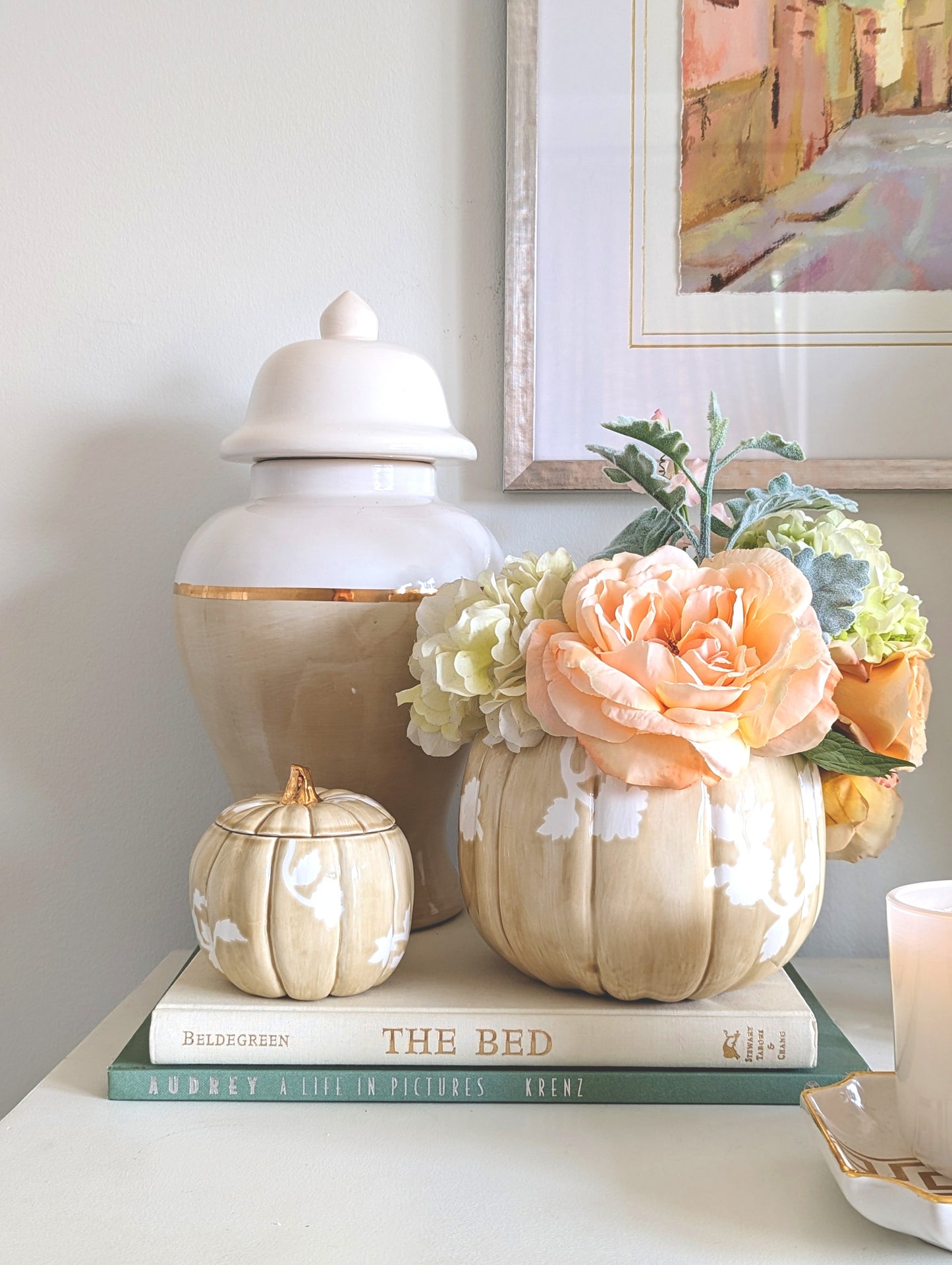 Chinoiserie Pumpkin Jars with 22K Gold Accents in Sand | Wholesale