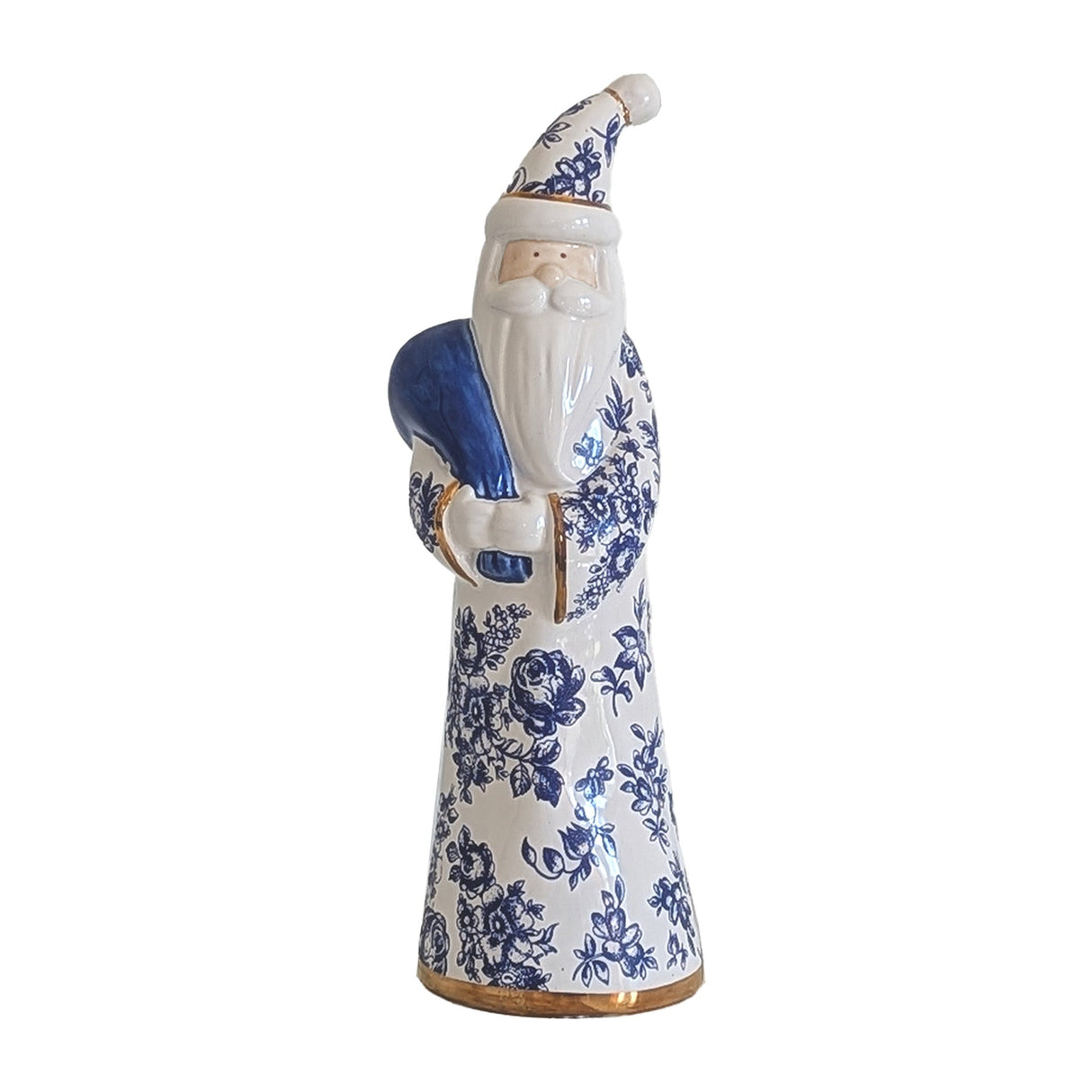 Blue and White Toile Santa with 22K Gold Accents