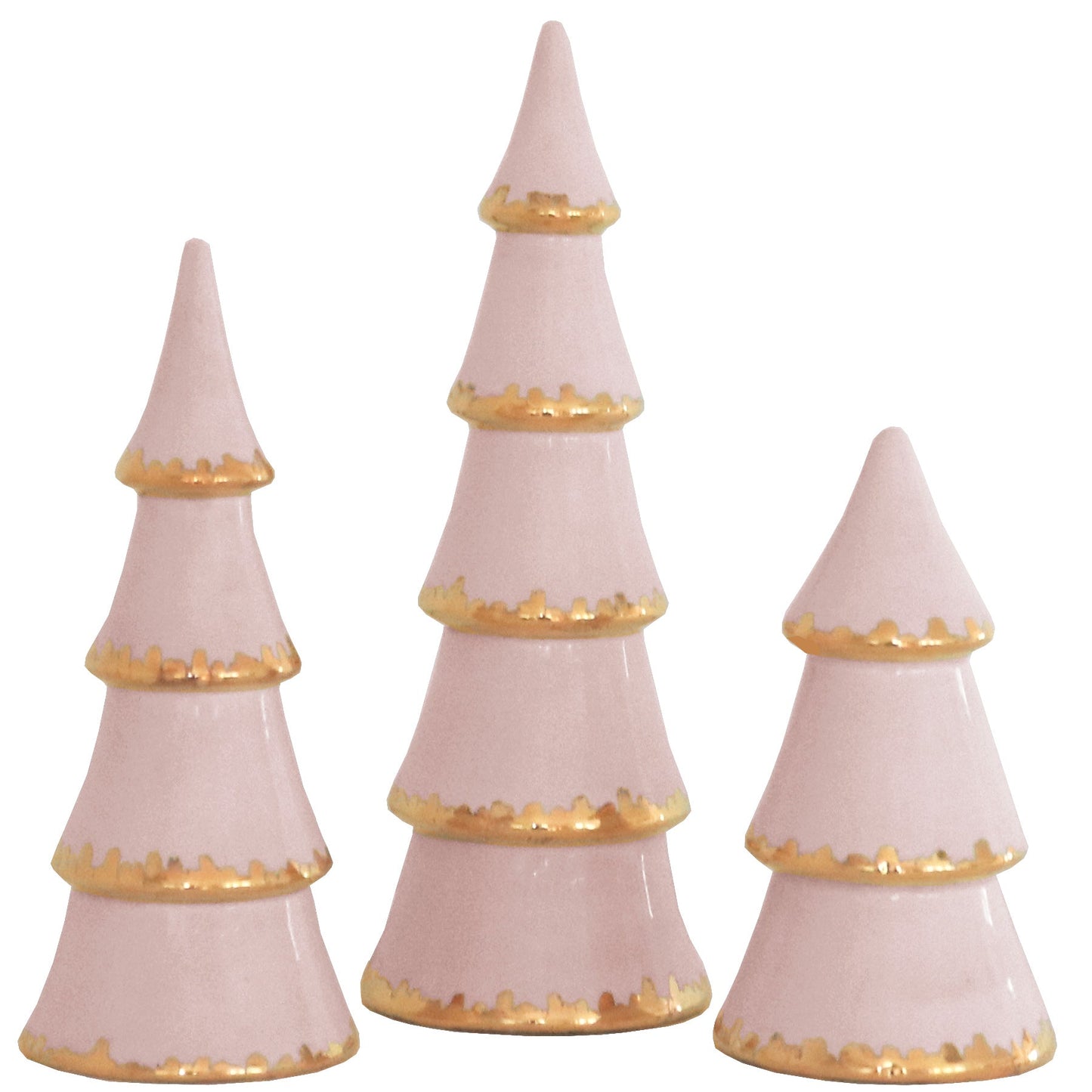 Pink Tiered Christmas Trees with 22K Gold Brushstroke Accent