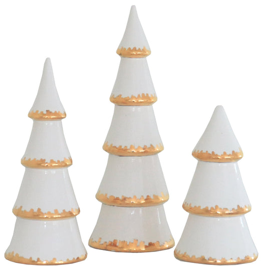 White Tiered Christmas Trees with 22K Gold Brushstroke Accent