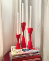 Tulip Candlestick Holders in Ruby Red