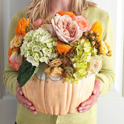 Scalloped Pumpkin Jars with 22K Gold Accents in Sheer Orange