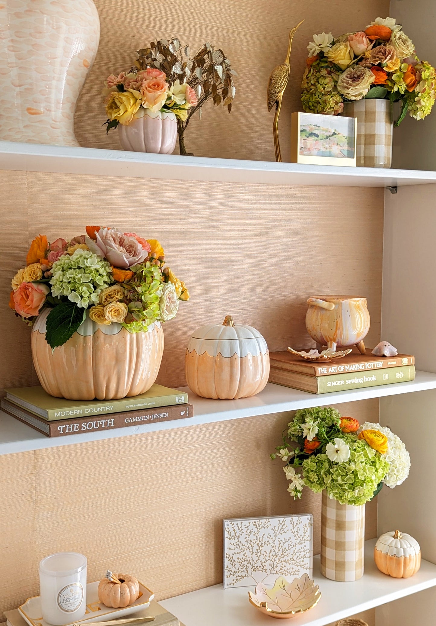 Scalloped Pumpkin Jars with 22K Gold Accents in Sheer Orange