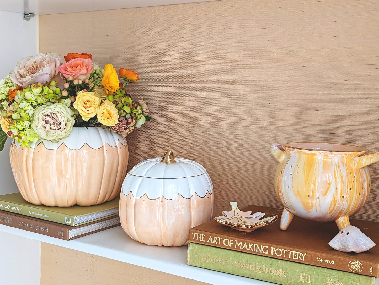 Scalloped Pumpkin Jars with 22K Gold Accents in Sheer Orange