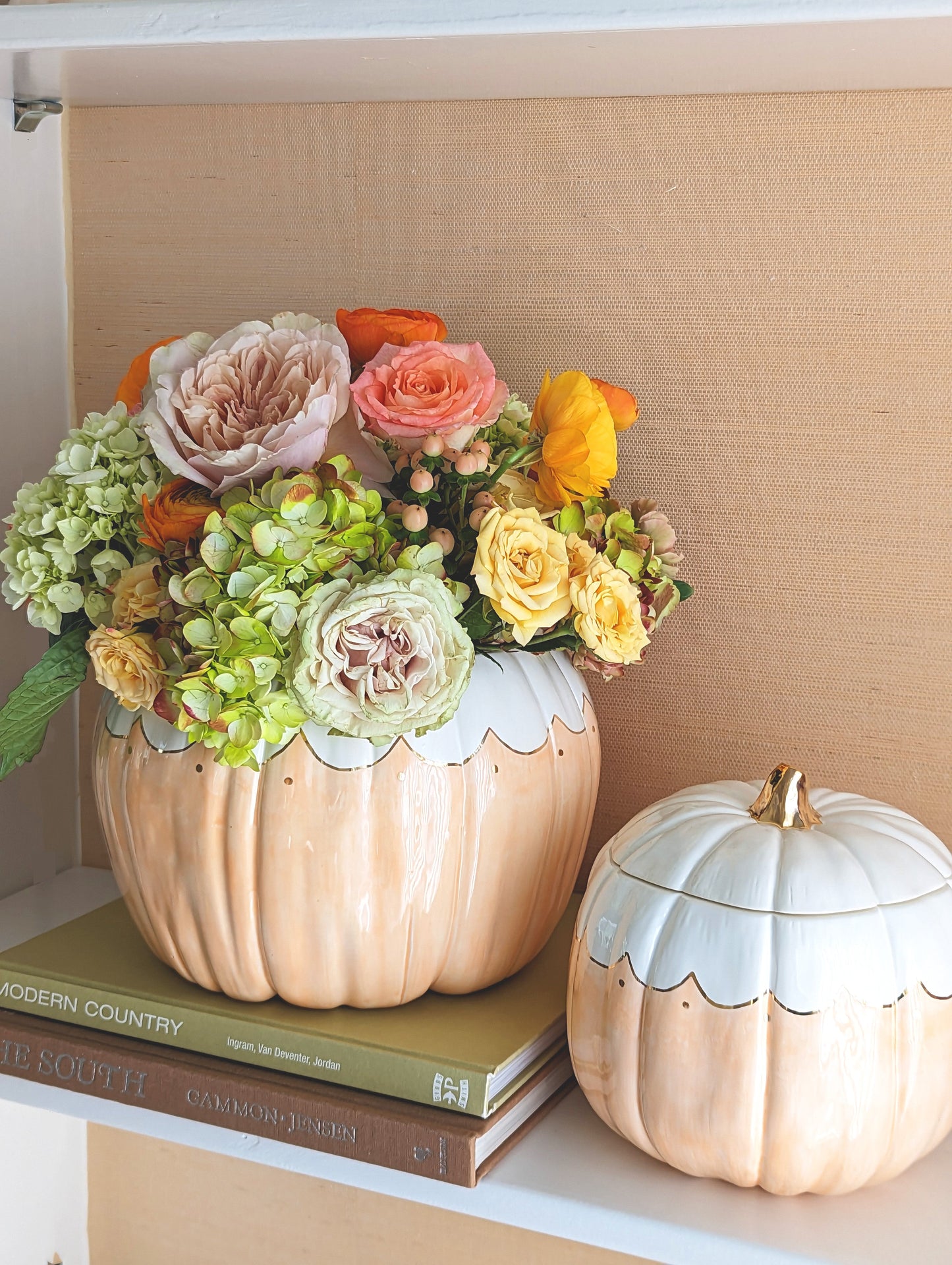 Scalloped Pumpkin Jars with 22K Gold Accents in Sheer Orange