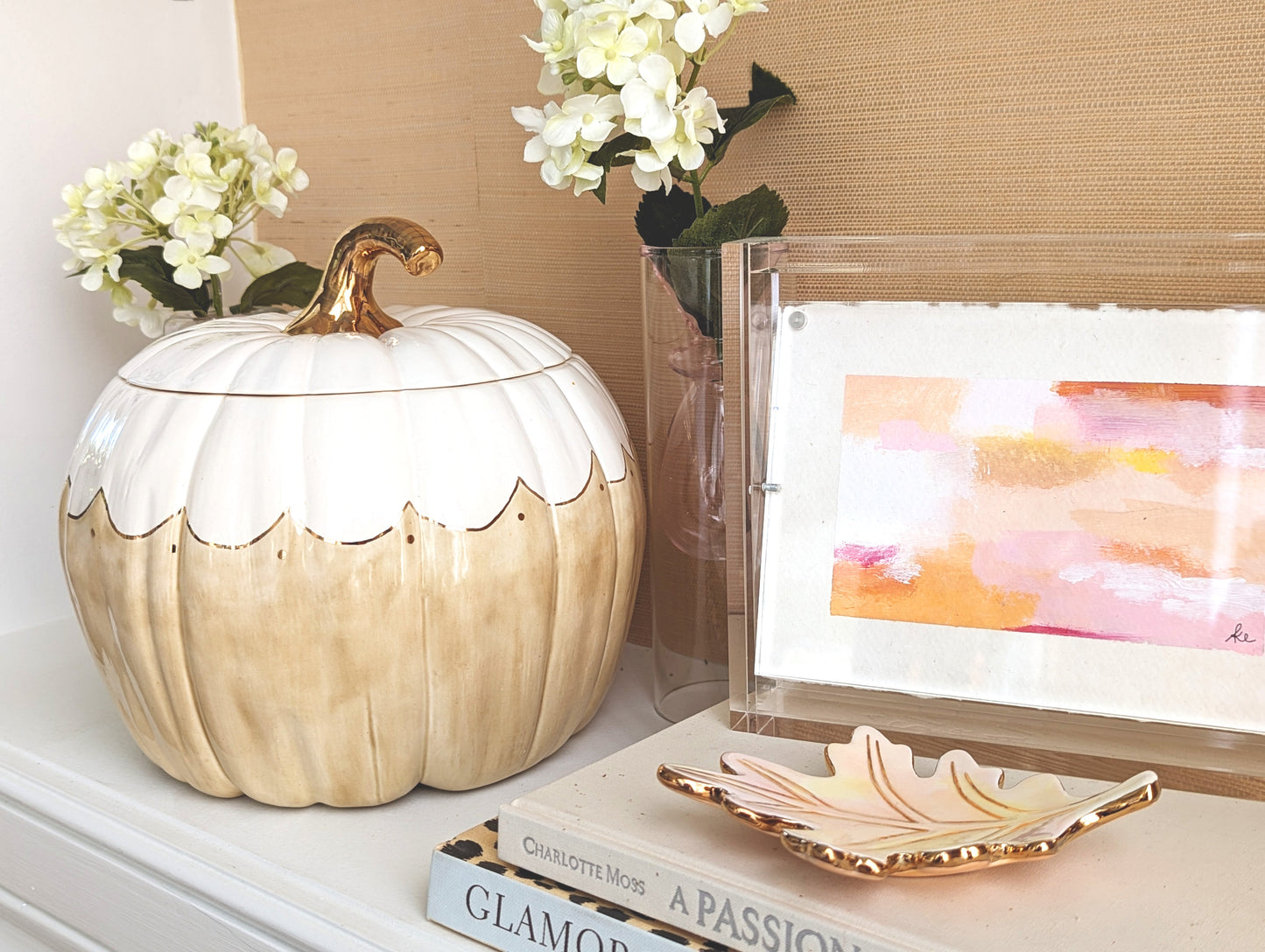 Scalloped Pumpkin Jars with 22K Gold Accents in Tan