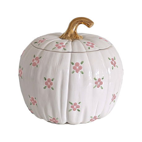 Cottage Floral Pumpkin Jars with 22K Gold Accents in Pink