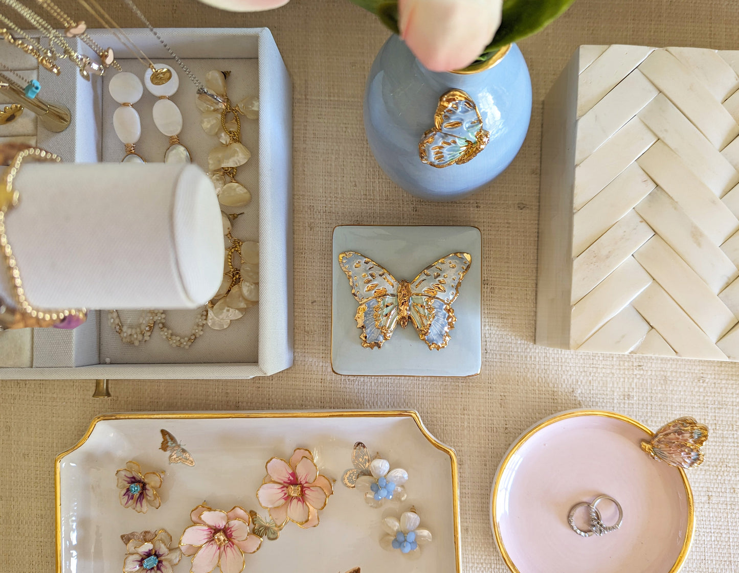 Gilded Butterflies Trays with 22K Gold Accent | Wholesale