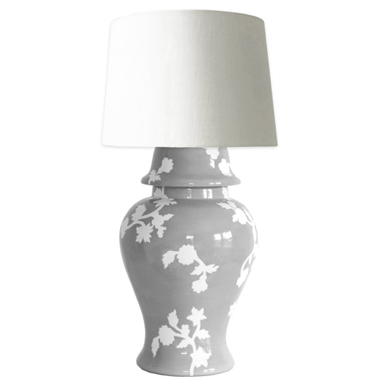 Chinoiserie Dreams Ginger Jar Lamp in Light Gray