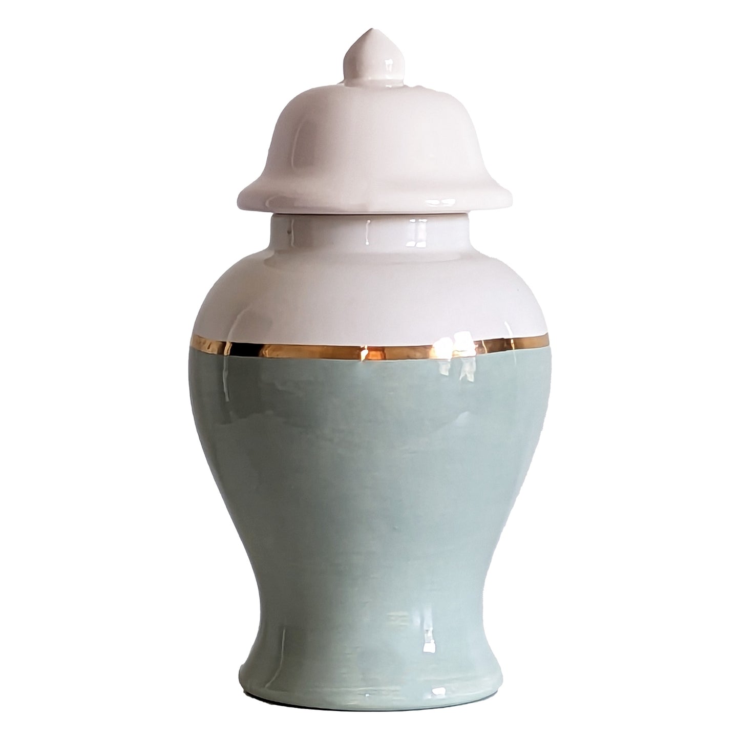 Lamb's Ear Blue Color Block Ginger Jar with Gold Accent