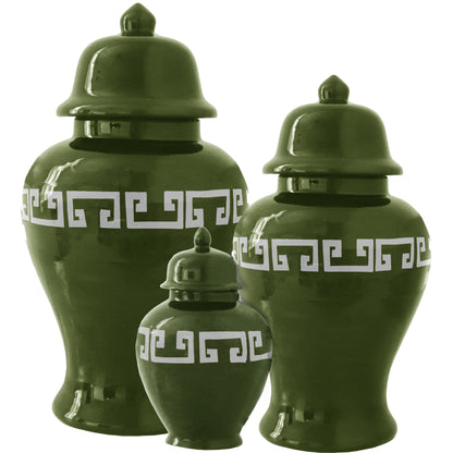 Moss Green Greek Key Ginger Jars