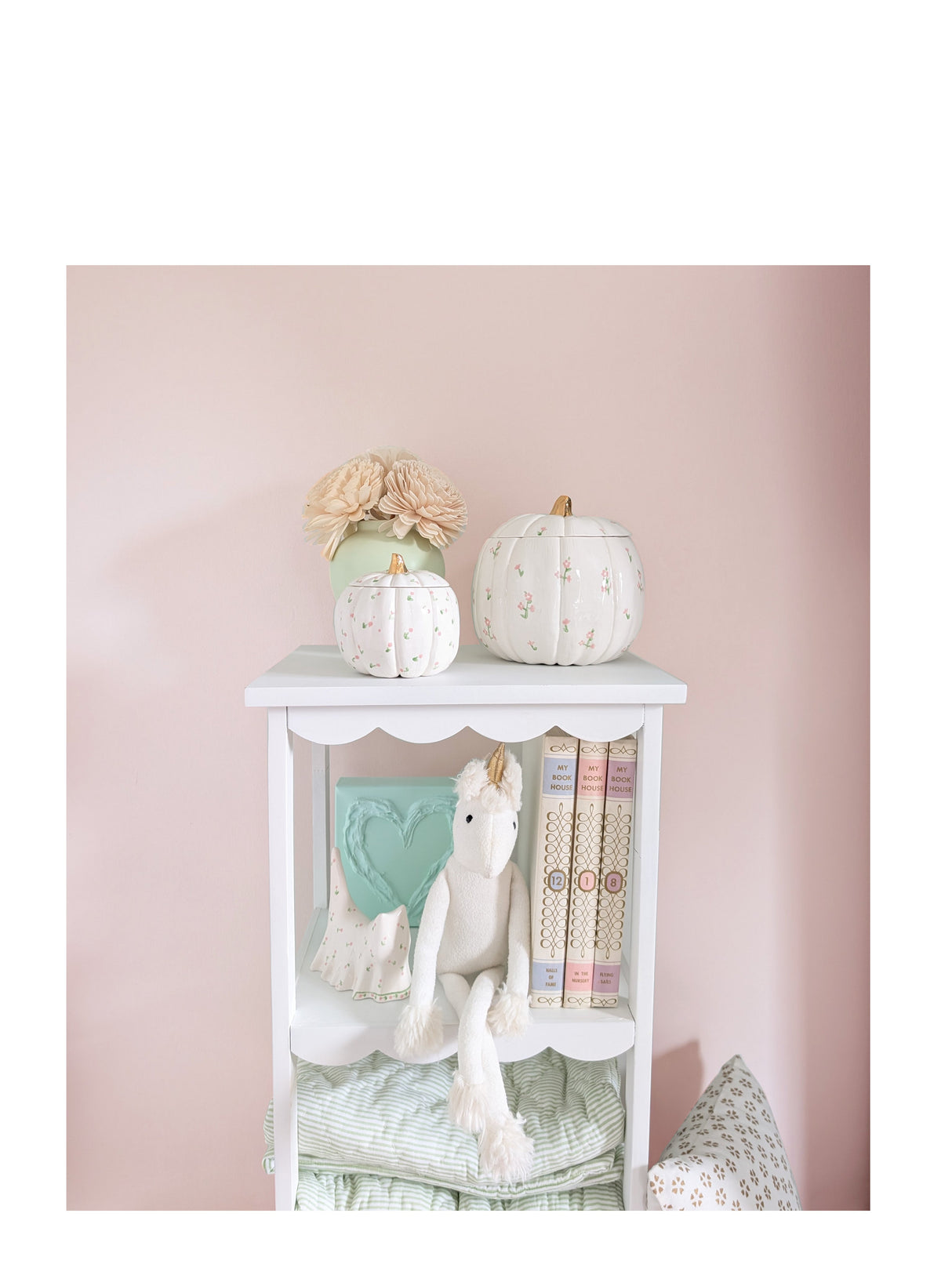 Cottage Floral Pumpkin Jars with 22K Gold Accents in Pink