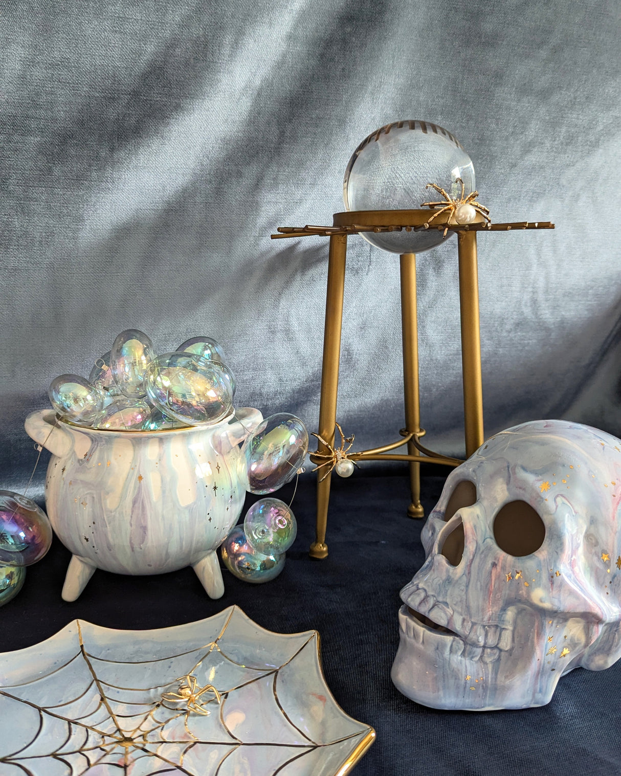 Mystical Skull in Cool Tones with 22K Gold Accents