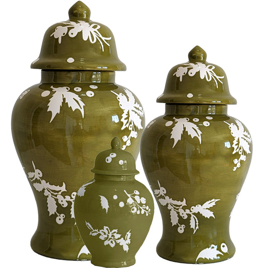 Deck the Halls Ginger Jars in Moss Green | Wholesale