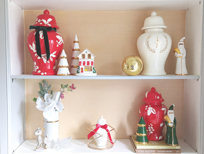 Ivory, Red & Green Gingerbread House with 22K Gold Accents