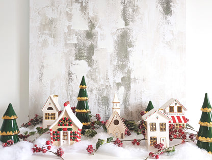 Ivory, Red & Green Gingerbread House with 22K Gold Accents