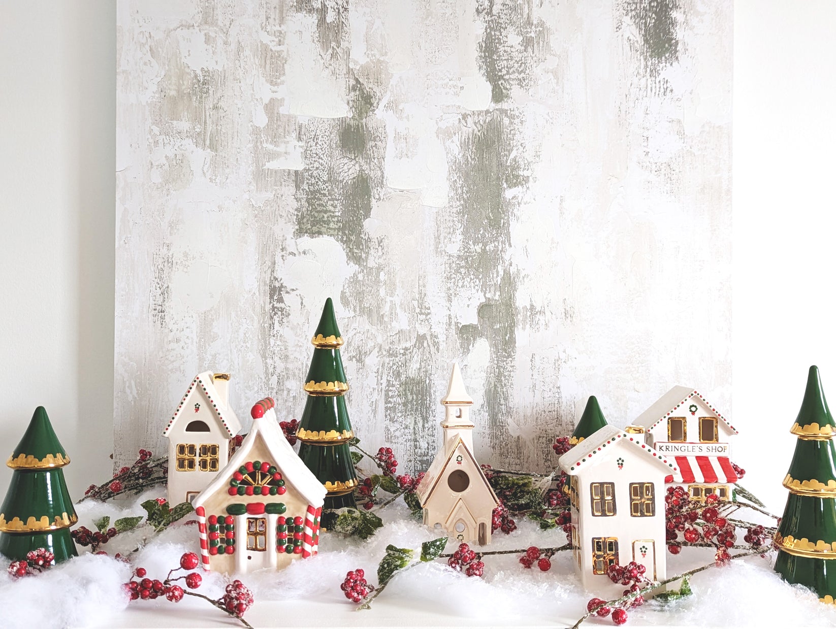 Ivory Christmas Village 3-Piece Set with 22K Gold Accents – Ruby Clay ...