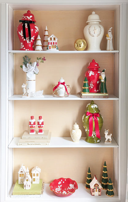 Ivory, Red & Green Gingerbread House with 22K Gold Accents