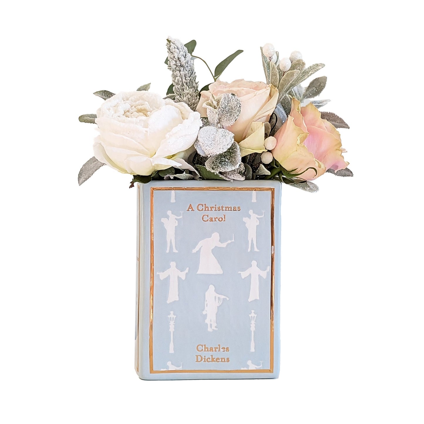 Christmas Classics Book Vase- A Christmas Carol in Hydrangea Light Blue