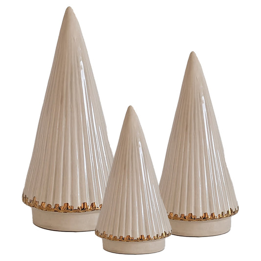 Beige Fluted Christmas Trees with 22K Gold Brushstroke Accent