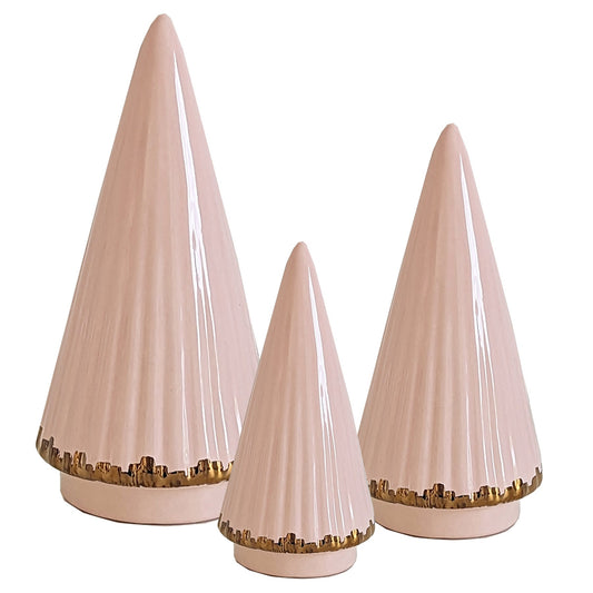 Blush Fluted Christmas Trees with 22K Gold Brushstroke Accent