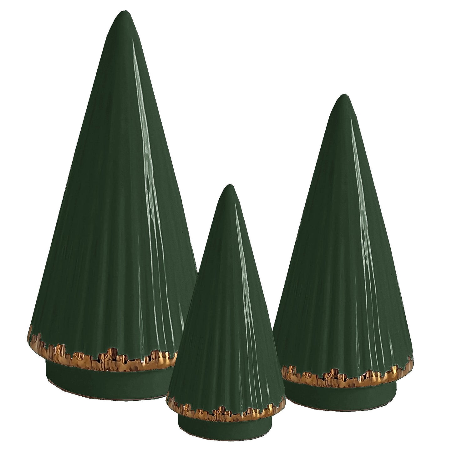 Holiday Green Fluted Christmas Trees with 22K Gold Brushstroke Accent