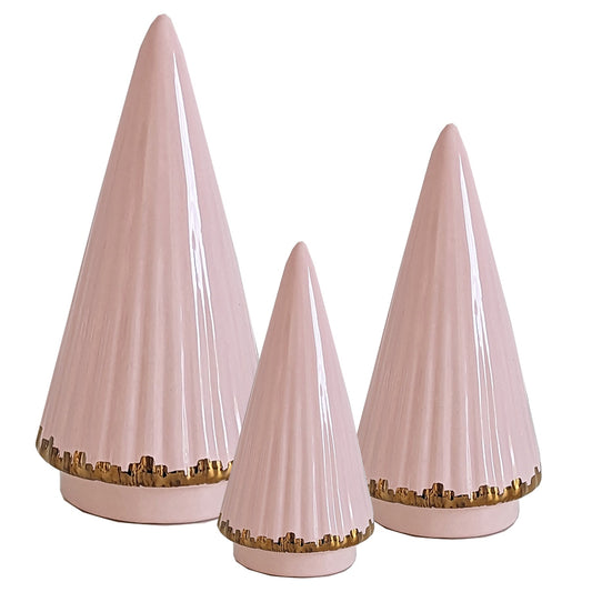 Pink Fluted Christmas Trees with 22K Gold Brushstroke Accent