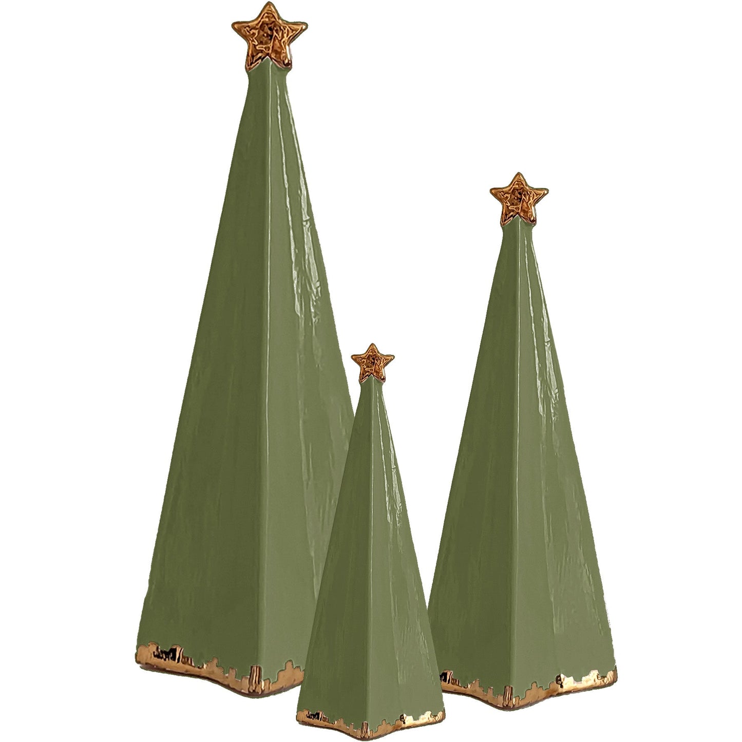 Moss Green Folded Christmas Trees with 22K Gold Brushstroke Accent