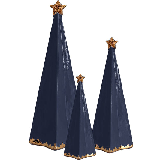 Navy Blue Folded Christmas Trees with 22K Gold Brushstroke Accent