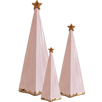 Pink Folded Christmas Trees with 22K Gold Brushstroke Accent