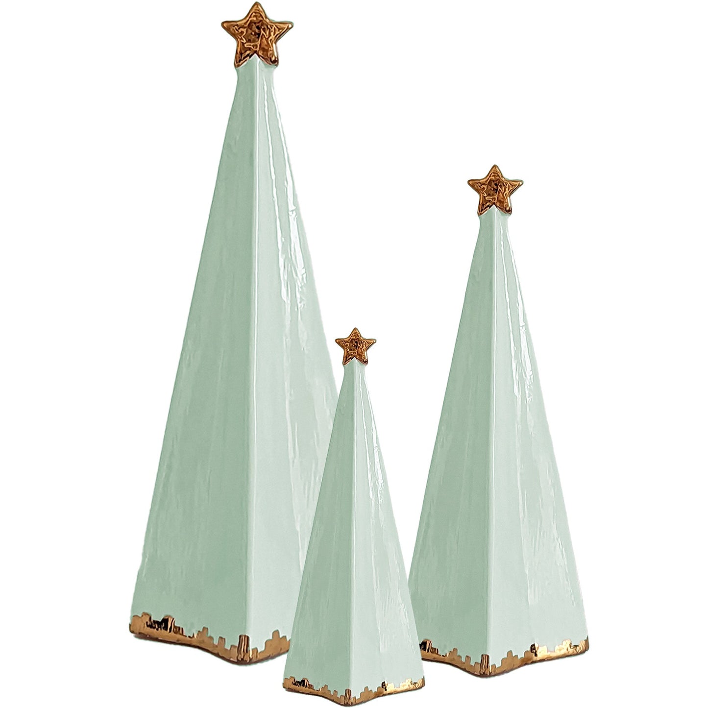 Sea Glass Folded Christmas Trees with 22K Gold Brushstroke Accent