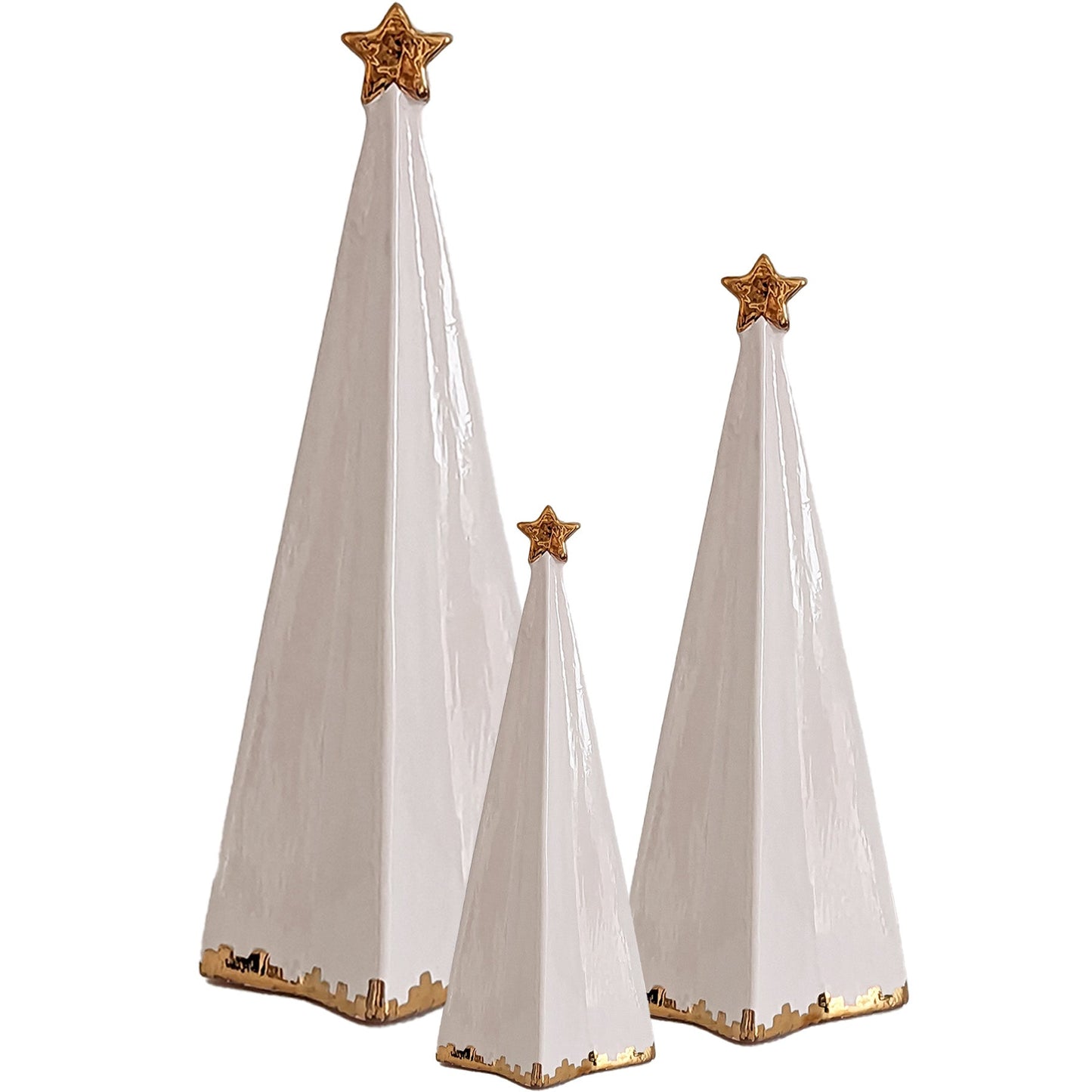 White Folded Christmas Trees with 22K Gold Brushstroke Accent