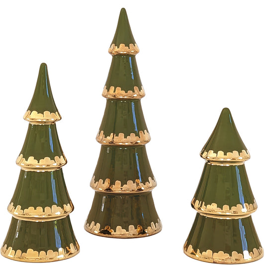 Moss Green Tiered Christmas Trees with 22K Gold Brushstroke Accent