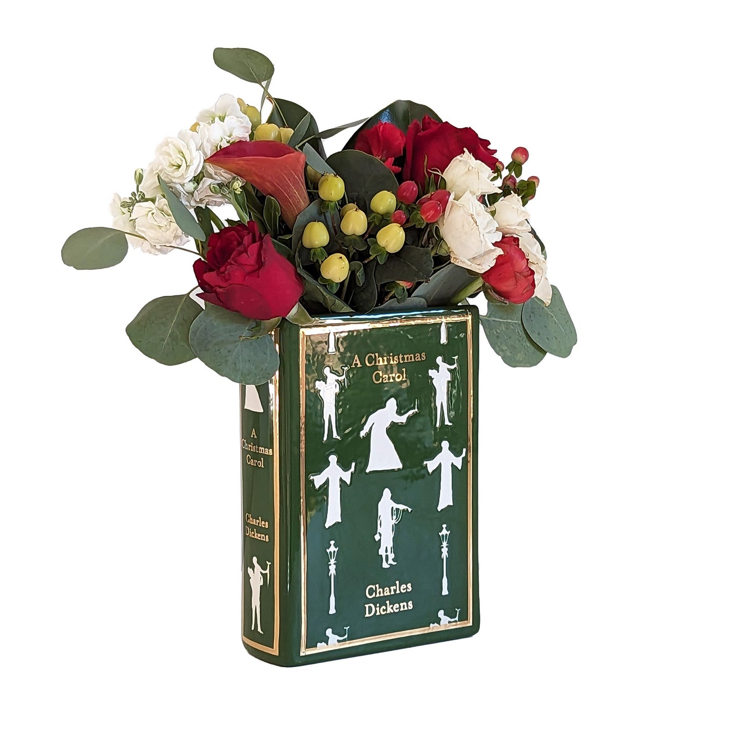 Christmas Classics Book Vase- A Christmas Carol in Holiday Green