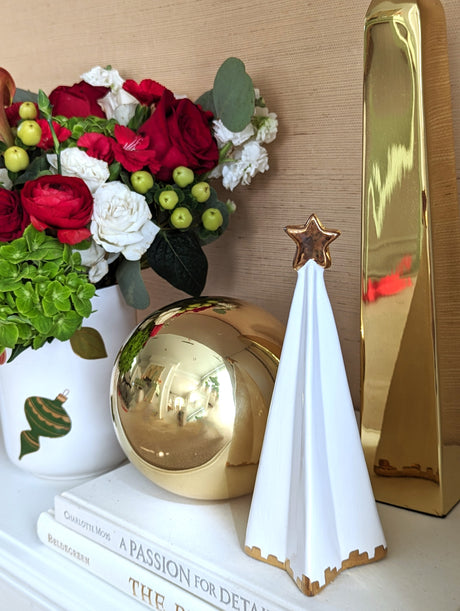 White Folded Christmas Trees with 22K Gold Brushstroke Accent