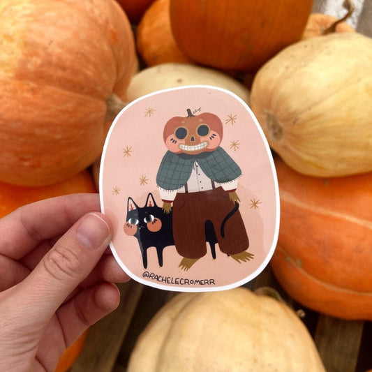 Pumpkin Head & Cat | Vinyl Sticker