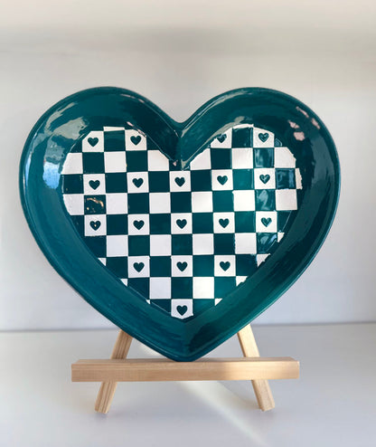 Large Checkered Heart Dishes