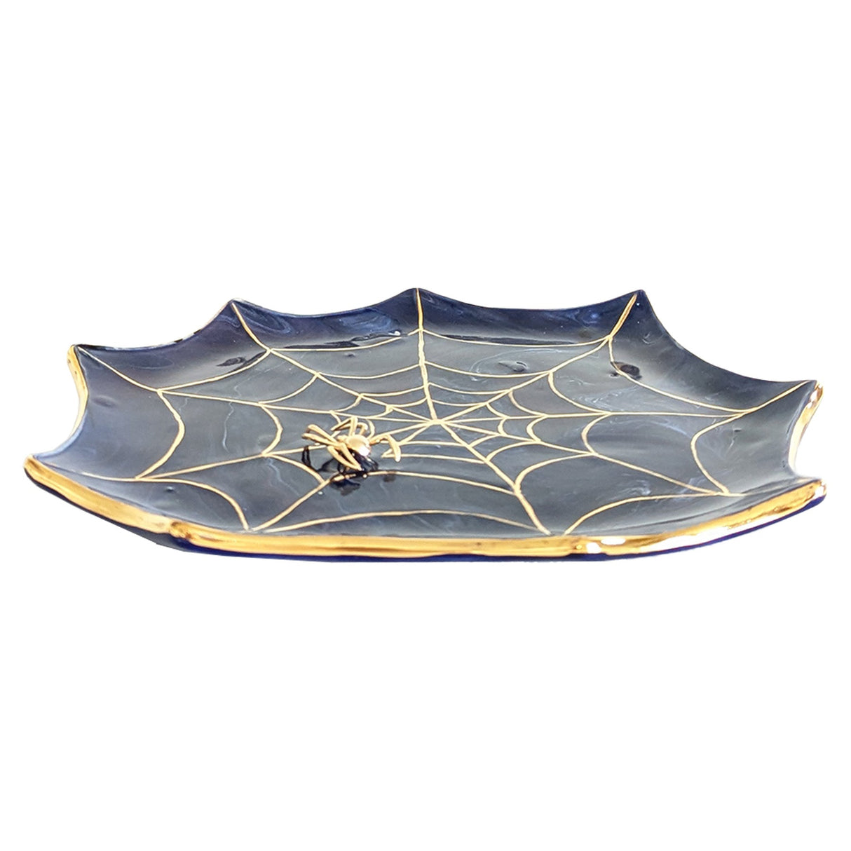 Mystical Spider Web Tray with 22K Gold Accents in Twilight Tones